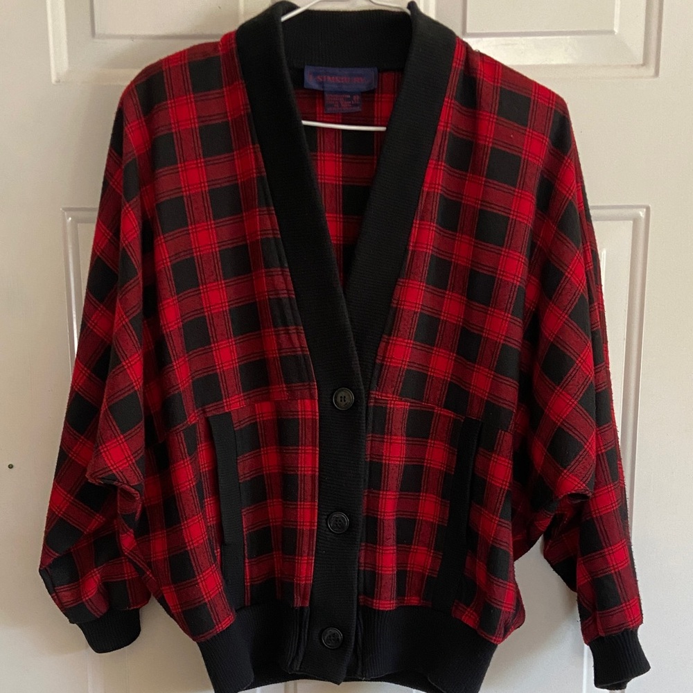 Vintage Buffalo Plaid Dolman Jacket Cardigan Oversized Cozy Grandpa 80’s